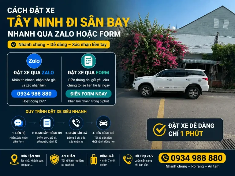 Cách đặt xe Tây Ninh đi sân bay nhanh qua Zalo hoặc form