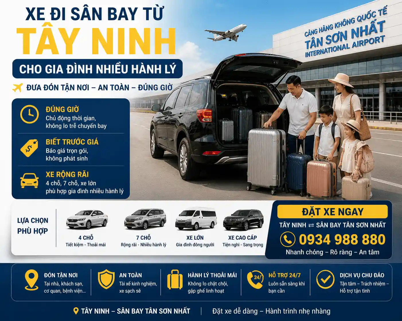Xe đi sân bay từ Tây Ninh cho gia đình nhiều hành lý