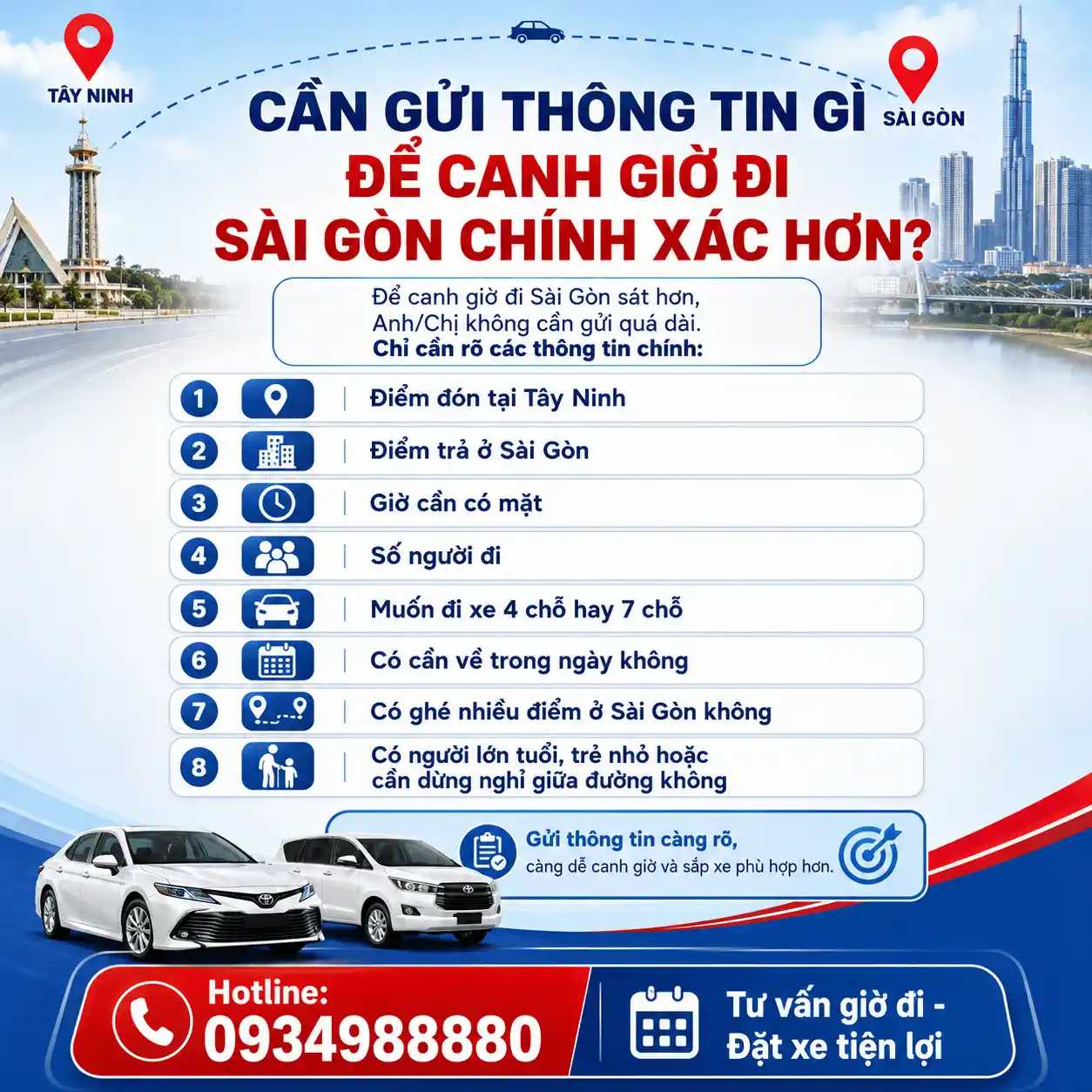 Cần gửi thông tin gì để canh giờ đi Sài Gòn chính xác hơn