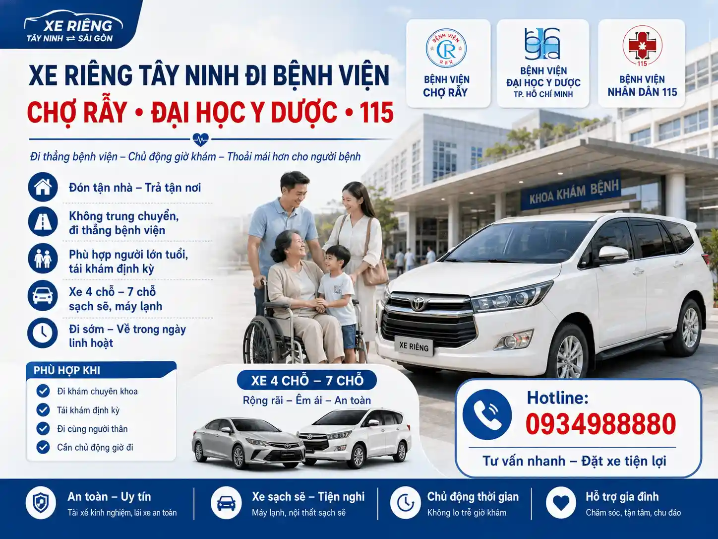 Xe riêng Tây Ninh đi bệnh viện Chợ Rẫy Đại học Y Dược 115