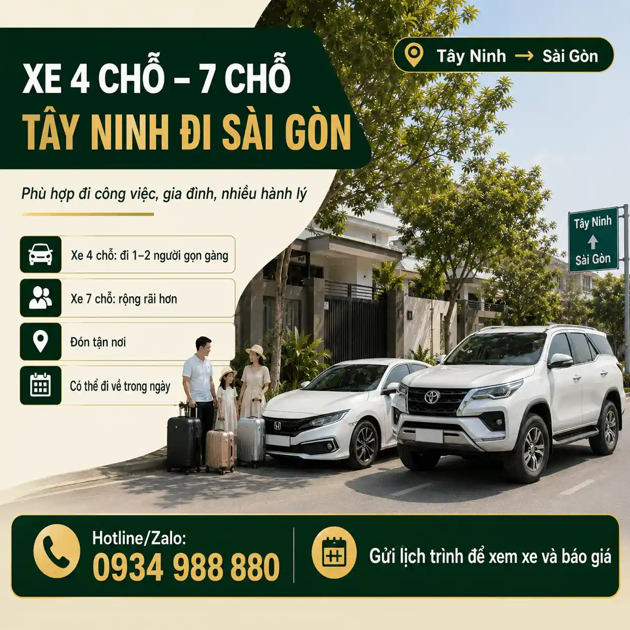 Taxi 4 chỗ 7 chỗ Tây Ninh đi Sài Gòn