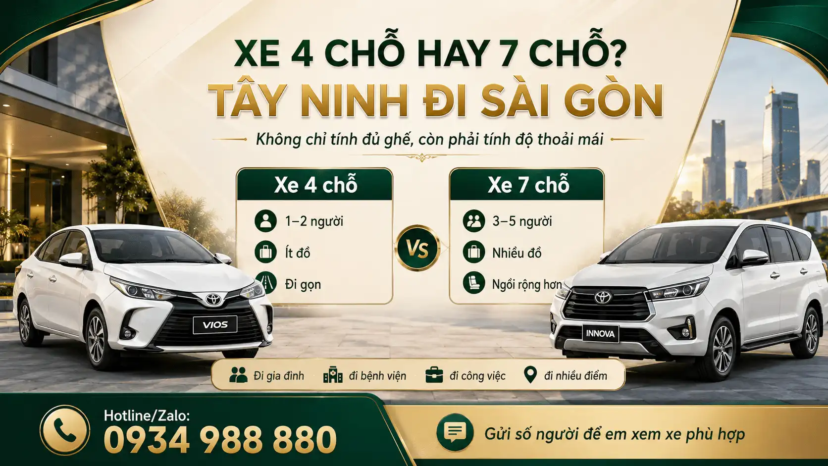 Xe 7 chỗ Tây Ninh đi Sài Gòn cho gia đình