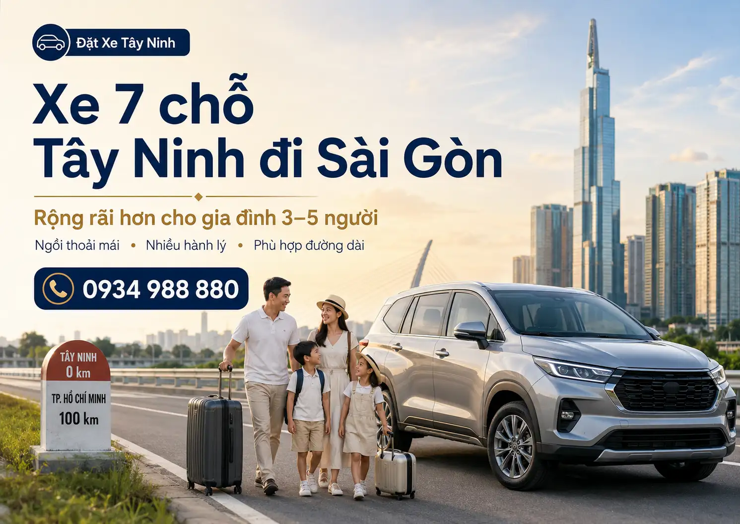 Xe 7 chỗ Tây Ninh đi Sài Gòn cho gia đình 3 đến 5 người