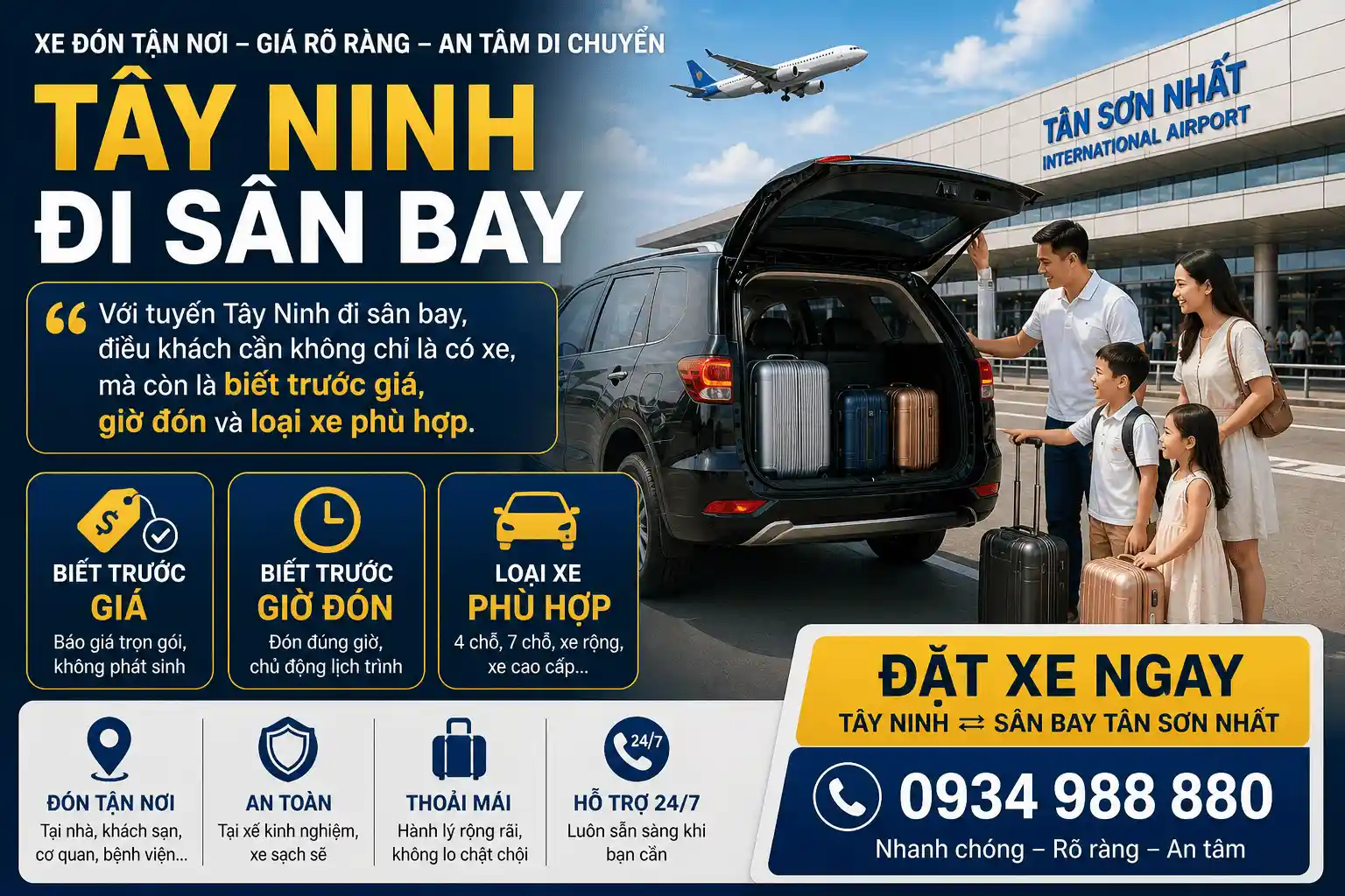 Taxi Tây Ninh đi sân bay Tân Sơn Nhất và xe đặt trước